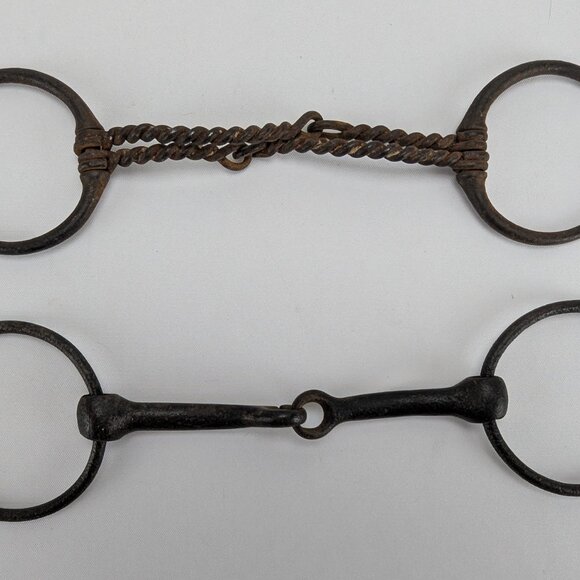 Vintage Rustic Horse Bits Western Decor Lot of 2 Brindle Primitive Home Barn - Picture 3 of 9